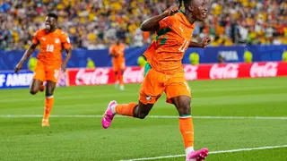 Ivory Coast's Yan Diomande (11) celebrates after teammate Amad Diallo scored their first goal during the World Cup Group E soccer match between Ivory Coast and Ecuador in Philadelphia, Sunday, June 14, 2026.