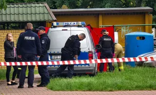 Police work at the scene of Semyon Skrepetsky’s shooting on Monday. Photo: AFP