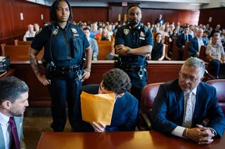 Luigi Mangione (centre) appears for a pre-trial hearing at Manhattan Criminal Court in New York on Wednesday. Photo: AP