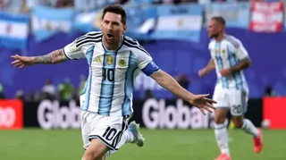 美國堪薩斯城FIFA世界盃J組阿根廷對阿爾及利亞賽事上，梅西（美斯）入球後奔跑慶祝（16/6/2026）