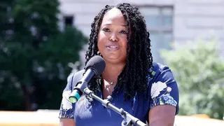 Ward 4 Councilmember Janeese Lewis-George speaking at a rally in Washington, D.C.