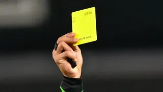 New York City FC forward Jovan Mijatovic receiving a yellow card from referee Keylor Herrera at Yankee Stadium