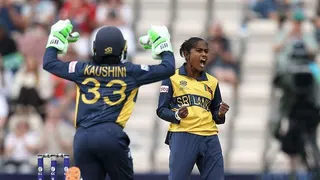 Sugandika Dasanayaka of Sri Lanka celebrates a wicket v New Zealand