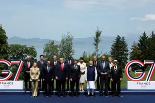 World leaders pose for a family photo at the G7 summit in the French lakeside resort of Evian-les-Bains, where microphones captured off-the-cuff banter between formal sessions. Photo: AP