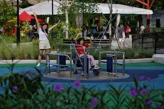 Spanning 3,800 sqm, the playground is fenced, giving caregivers peace of mind while their children play.