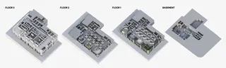 Floorplan for all four floors of the Midjourney Spa in San Francisco.