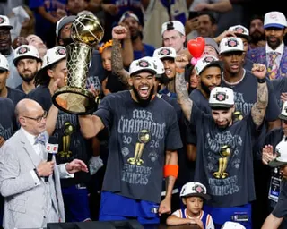 The Knicks celebrate their title