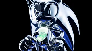 A life-sized Sonic the Hedgehog statue, ostensibly containing genetically engineered Sonic DNA.