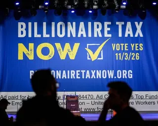 a banner reads 'billionaire tax now'
