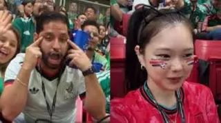 A Mexican football fan (left) makes a racist slant-eye gesture behind South Korean YouTuber Inocat during a World Cup match, while Inocat (right) watches the game. The incident sparked widespread backlash and prompted Fifa to invite the creator back as a guest for South Korea’s next match. — Pictures via Inocat/YouTube