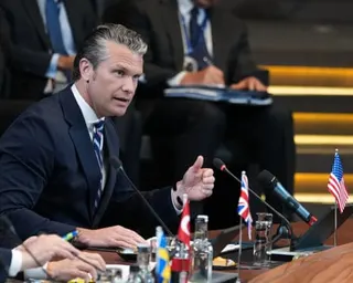 Pete Hegseth speaks at Nato headquarters in Brussels.