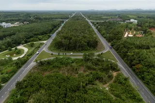 A drone view shows Highway 44, also known as the Southern Seaboard Highway, a route linking Krabi and Surat Thani provinces, as part of Thailand’s proposed Southern Land Bridge project to connect the Andaman Sea and the Gulf of Thailand, in Surat Thani province May 21, 2026. — Reuters pic