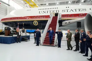 US President Donald Trump exits the newly designated Air Force One presidential aircraft at Joint Base Andrews, Maryland, on Friday. Photo: AP