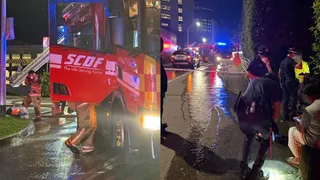 百胜路工地发生火灾 高空吊运机发动机舱着火