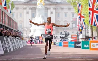 Sabastian Sawe of Kenya wins the London Marathon men’s elite race in a new world record time of 1hr 59min 30sec