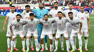 The Iran team line up before their 2-2 draw with New Zealand at the 2026 World Cup