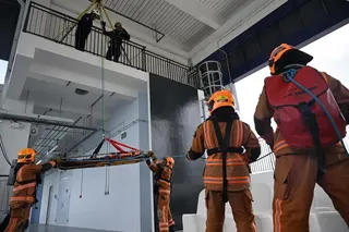 The new headquarters houses training facilities, such as a height rescue platform.