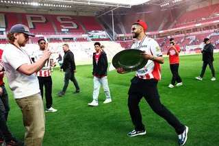 Ismael Saibari with the Eredivisie trophy he won with PSV Eindhoven. After his most prolific season yet with 19 goals and nine assists in 37 games, he is now set for a move to German giants Bayern Munich.