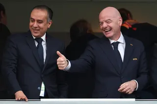 Fifa president Gianni Infantino watches from the stands after jetting between World Cup host cities, appearing at 10 matches in seven days. — AFP pic