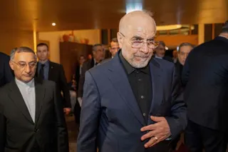 Mohammad Bagher Ghalibaf, Iran’s parliament speaker, arrives at Burgenstock resort in Obbuergen, near Lucerne, Switzerland on Sunday. Photo: AFP