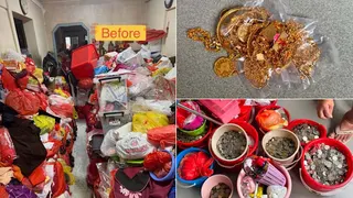 义工打扫囤积屋 找到金饰和大量硬币