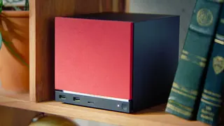 The Steam Machine with the red fabric faceplate.