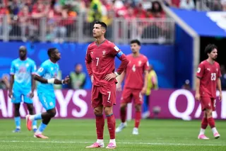 Portugal's Cristiano Ronaldo reacts during the World Cup Group K soccer match between Portugal and Congo in Houston, Wednesday, June 17, 2026. (AP Photo/Ashley Landis)