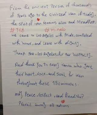 The handwritten note left by Iran in their dressing room following the game against Belgium