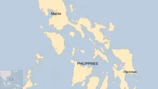 Map of the Philippines showing the capital of Manila and Tacloban city in the central islands
