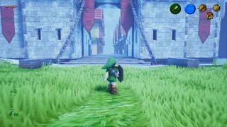 Link runs toward a castle.