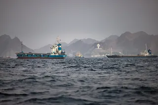 Oil tankers and cargo vessels anchored off Port Sultan Qaboos in Muscat, Oman.&nbsp;