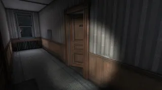 A flashlight shines on an open door in Unhinged.