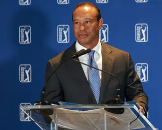 Tiger Woods speaks to media during a PGA Tour Press Conference prior to the Travelers Championship 2026 in Cromwell, Connecticut