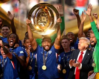 Chelsea players were bemused when Trump did not leave the podium when they lifted the Club World Cup.