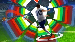 Soccer guy kicks ball in FIFA World CUp