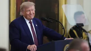 U.S. President Donald Trump speaking during Medal of Honor Ceremony in White House East Room