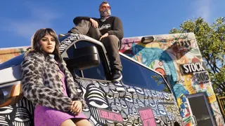 Jason and Lucia on a customised van.
