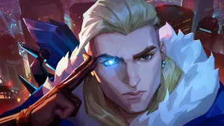 Valorant ranks: A close-up of Sova with his hand to his head, his right eye glowing.