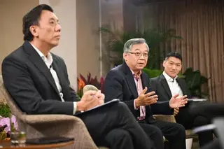 From left: Acting Minister for Transport Jeffrey Siow, Deputy Prime Minister Gan Kim Yong, and Acting Minister for Culture, Community and Youth David Neo at a press briefing on the Economic Strategy Review's midterm update in January.