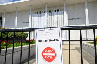 A tarp covers the facade of the Kennedy Centre in Washington on Saturday. Photo: Reuters