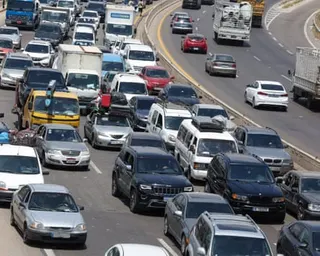 Multi-lane highway jammed with traffic
