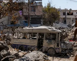 A school bus damaged by an Israeli strike in Tyre, southern Lebanon.