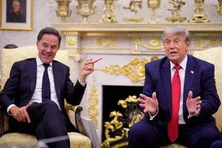 Trump and Nato’s Mark Rutte speak during a meeting in the Oval Office.
