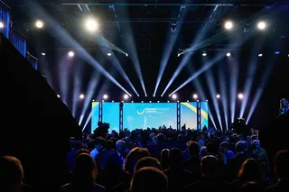 The hall in which the Ukraine Recovery Conference is held in Gdansk, Poland. The event is both a fundraising forum and a message to Russia that Ukraine’s Western supporters are in it for a long haul. Photo: AFP