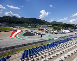 A general view shows the starting curve at the Red Bull Ring race track in Spielberg, Austria.