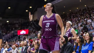 Marina Mabrey gestures during a WNBA game at Coca-Cola Coliseum in Toronto
