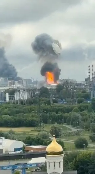 An explosion at a Moscow oil refinery after a Ukrainian drone attack earlier this month. Photo: Social media via Reuters