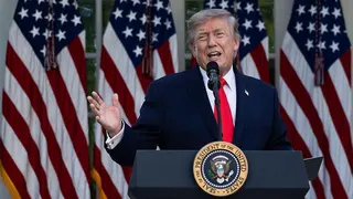 President Donald Trump speaks during a Rose Garden Club dinner at the White House on June 25, 2026 in Washington, DC. Trump hosted US farmers from Iowa in the newly renovated Rose Garden.
