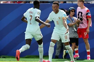 Kylian Mbappe (second from left) and team-mate Ousmane Dembele have four goals each for France at the 2026 World Cup.