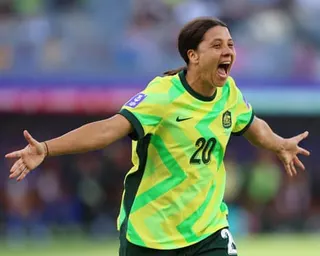 The Australia striker Sam Kerr celebrates scoring for her country against the Philippines in their Asian Cup game in Perth, Australia.